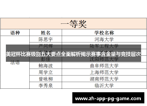 美冠杯比赛级别五大要点全面解析揭示赛事含金量与竞技层次